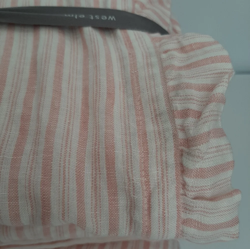 West Elm Heather Taylor Home Canyon Stripe Ruffle European Flax Linen Sheet Set